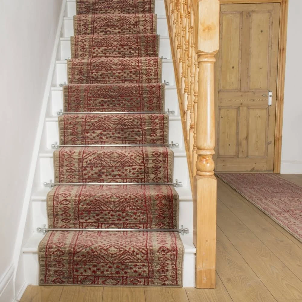 runrug USA Afrikans Taupe / Red Stair Carpet Runner Length: 3 Foot