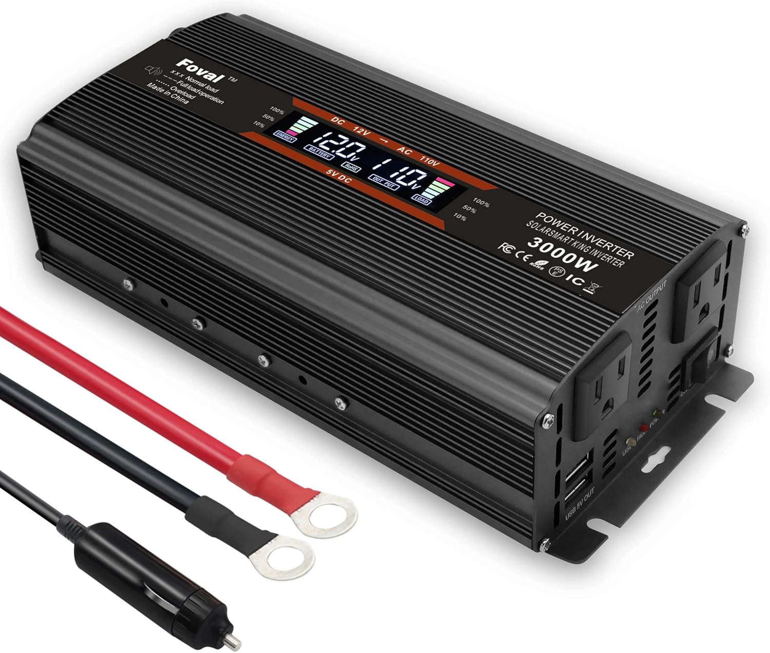 LVYUAN 1500W/3000W Power Inverter Dual AC Outlets and Dual USB Charging Ports DC 24V to 110V AC Car 24V Inverter Converter with Digital Display 4 External 40A Fuses for Blenders, vacuums, Power Tools