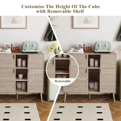 Storage Cabinet with Doors and Shelves, Pantry Cabinet Cupboard w/4 Doors 3 Open Shelves, Freestanding Sideboard Buffet Cabinet Floor Cabinet for Kitchen Laundry Utility Room