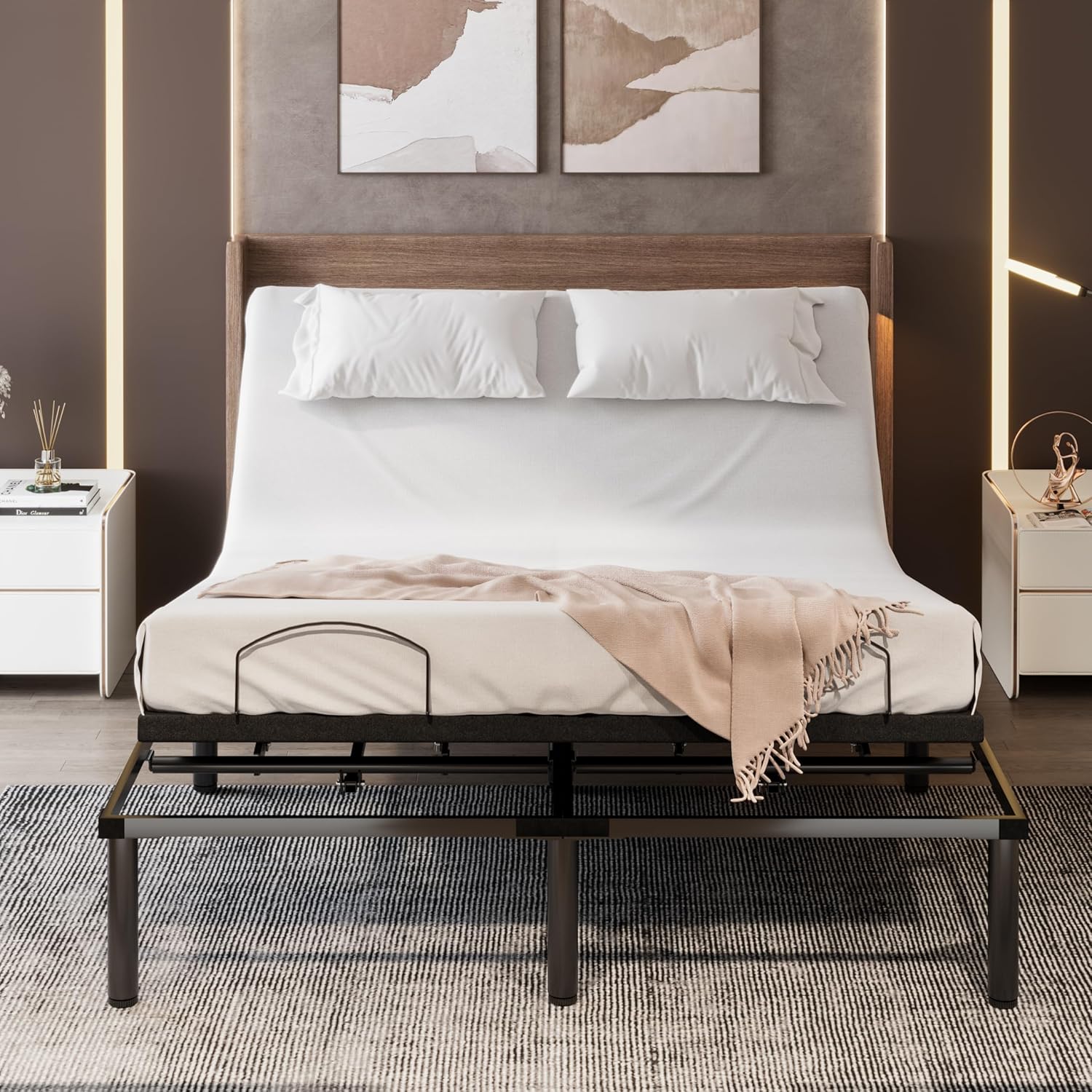 WEEWAY Queen Adjustable Bed Frame, Electric Bed Base with Wired Remote, Assembly Needed, Black