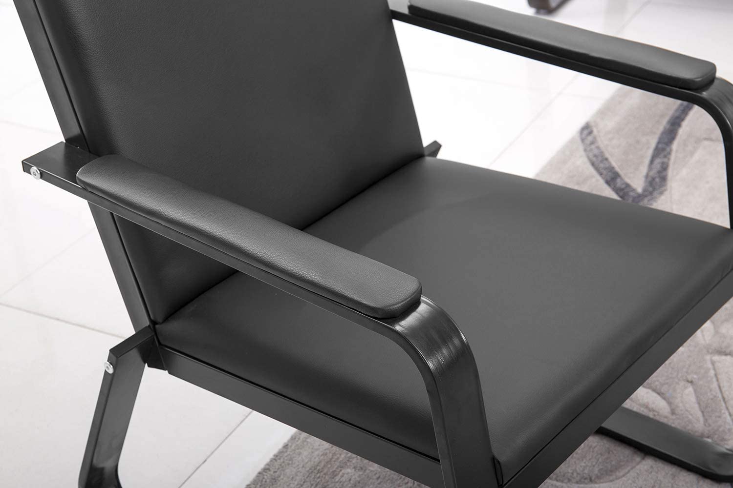 Waiting Room Chair With Armrest Black PU Leather Office Furniture, Office Guest Seating Lobby Conference Reception Chairs For Airport Clinic Hospital Bank Salon Barber