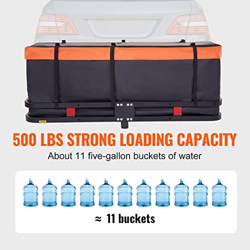 VEVOR 60x24x6 Folding Hitch Carrier - 500lb Capacity Cargo Basket & Waterproof Bag, Fits 2" Hitch Receiver for SUV, Truck, Pickup