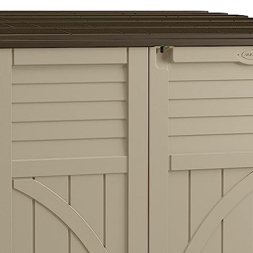 Suncast Horizontal Shed, Compact Outdoor Storage System, 34 Cu. Ft. Capacity, Sand & Slate - Lockable Multi-Wall Resin Organizer for Garbage Cans, Garden Tools, Bins, Bikes and Yard Equipment