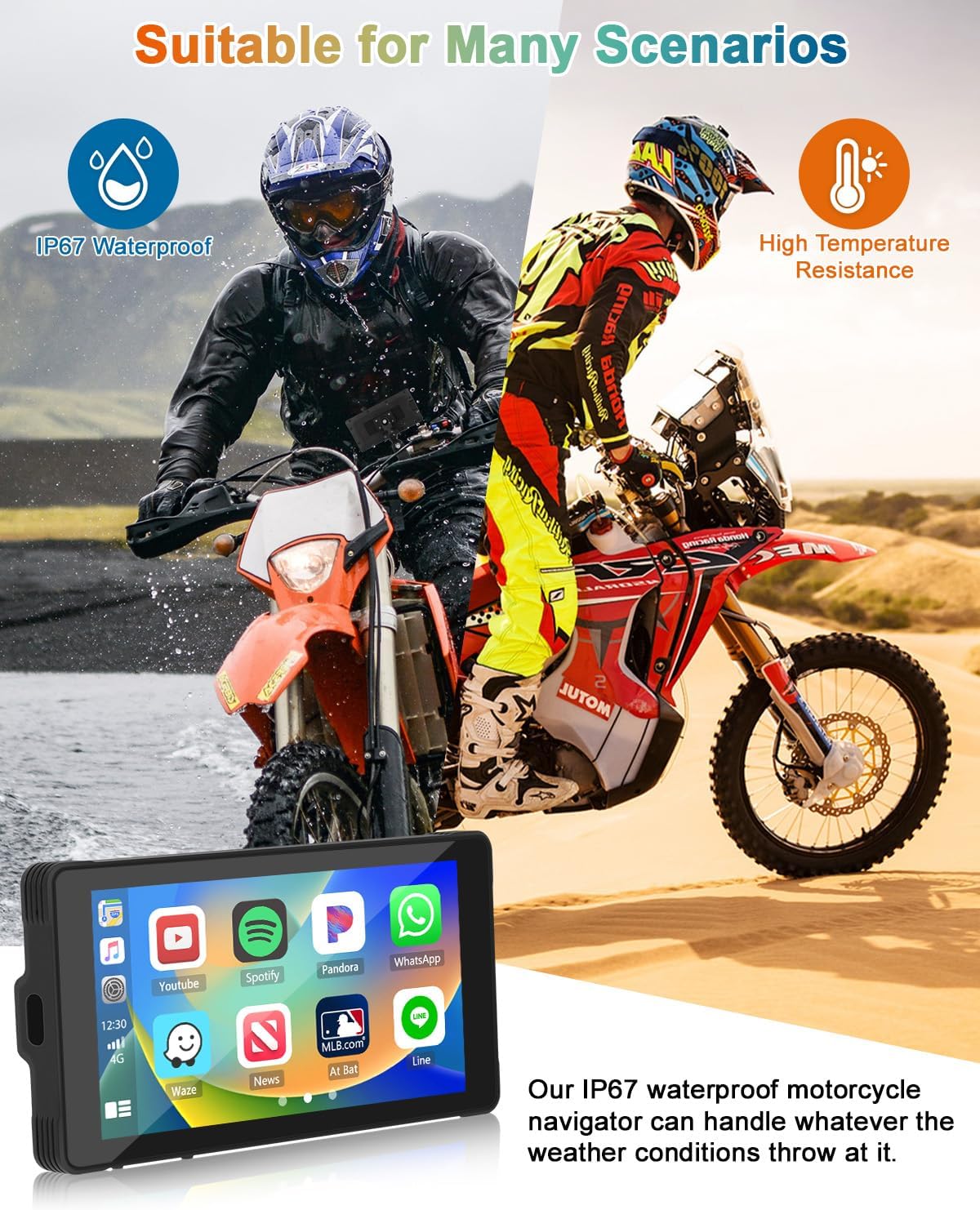 5.5'' Portable Apple Car Play Screen for Motorcycle, Wireless Apple CarPlay & Android Auto for Motorbike, Motorcycle Carplay GPS Navigation, Dual Bluetooth, WiFi Online Video