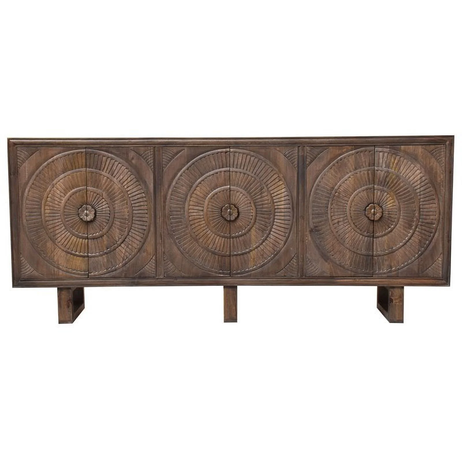 Albert Solid Wood Cabinet with 6 Hand-Carved Doors in Brown Finish