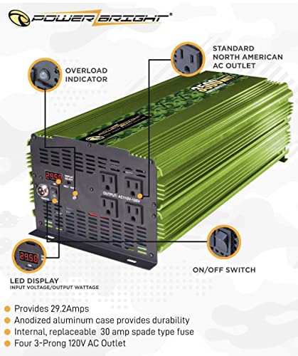 Power Bright Power Inverter, Battery Cables with Clamps
