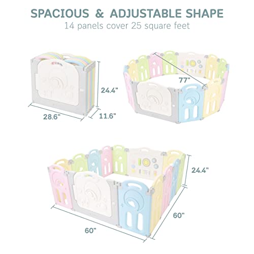 Fortella Cloud Castle Foldable Playpen, Baby Safety Play Yard with Whiteboard and Activity Wall, Indoors or Outdoors (Gray, 14 Panel)