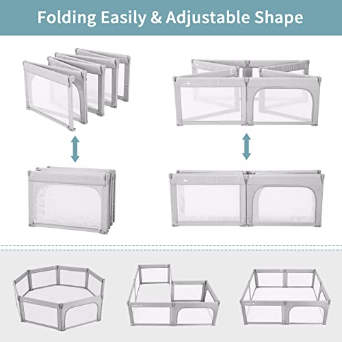 Baby Playpen Foldable 79x59 Playpen for Babies and Toddlers, Adjustable Play Pen for Toddlers 1-3 Baby Fence Baby Play Yards for Indoor & Outdoor Baby Gate Playpen with Packing Bag, Light Grey
