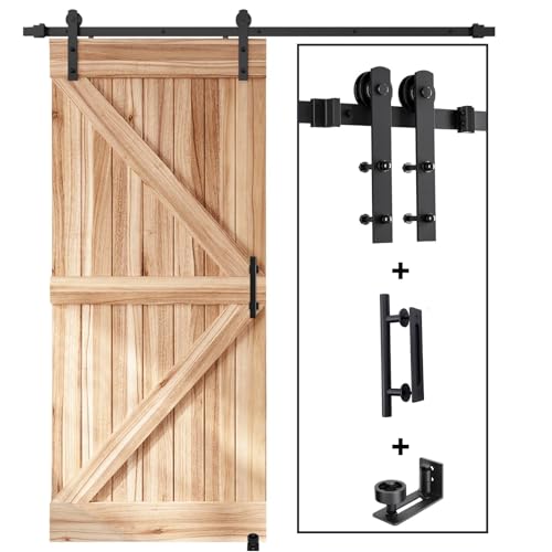 EaseLife 12 FT Double Sliding Barn Door Track and Handle Hardware Kit,Straight Pulley,Slide Smoothly Quietly,Easy Install (12FT Track Kit for 33"~36" Wide Double Door)