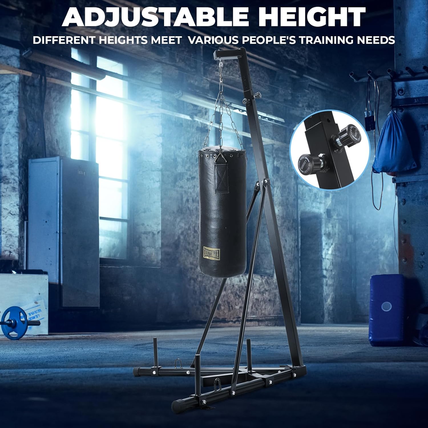 Height Adjustable Punching Bag Stand, Heavy Duty Boxing Bag Stand, Heavy Bag Stand Steel Sandbag Rack Independent to 150 lbs for Home Gym Fitness (Only Stand)