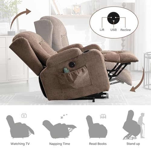 Power Lift Recliner Chair with Heat & Massage for Seniors - Electric Motor, USB Port, Side Pockets, and Adjustable Recline,Blue