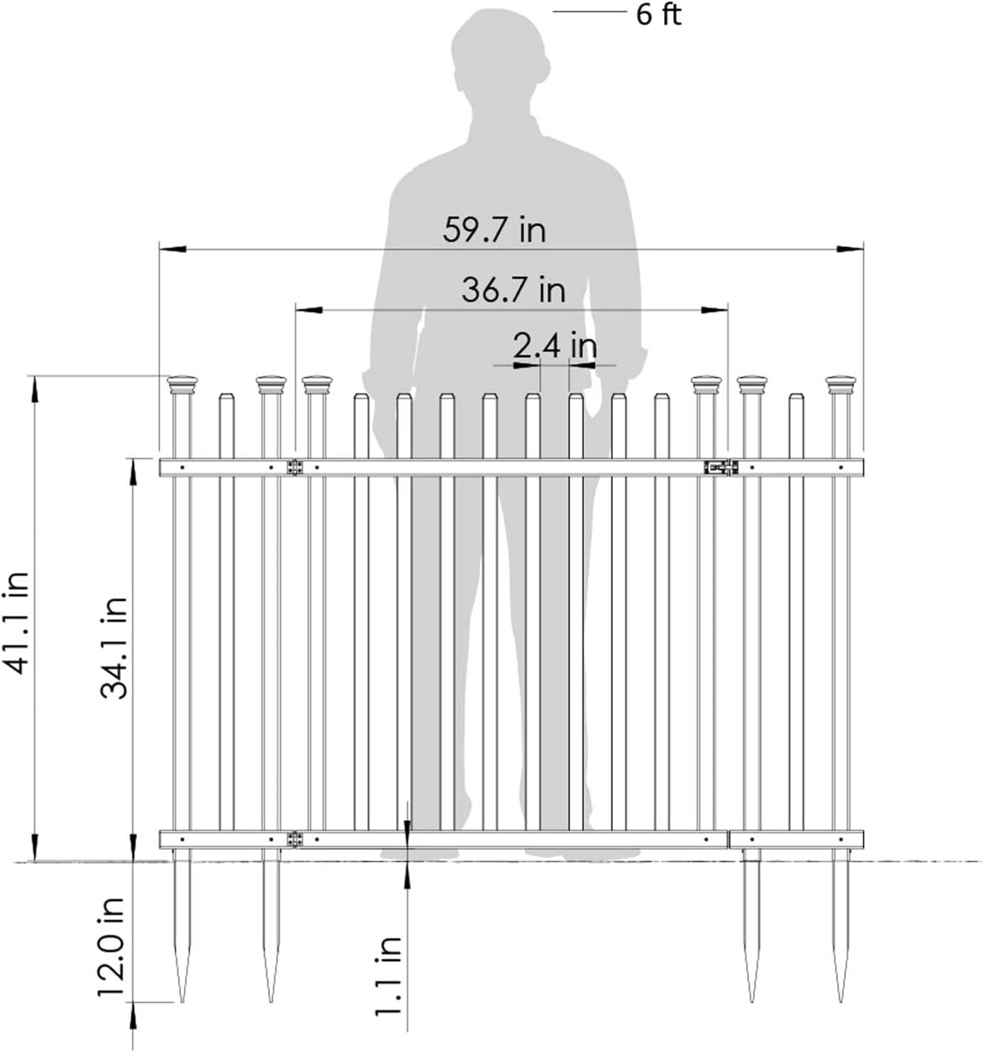 Zippity Burbank Vinyl Picket Fence 44" W x 41" H 2 Pack and Burbank No-Dig White Vinyl Gate Kit 59.7" W x 41.1" H