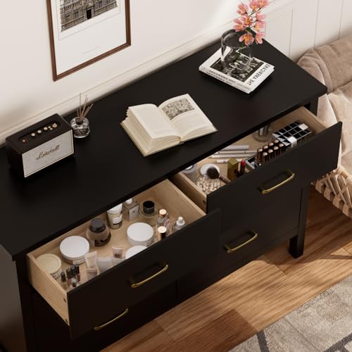 7 Drawer Dresser, White Modern Dressers for Bedroom, Wooden Chest with Gold Handles, Horizontal Dresser with Spacious Storage Space for Living Room, Entryway, Hallway, Nursery…