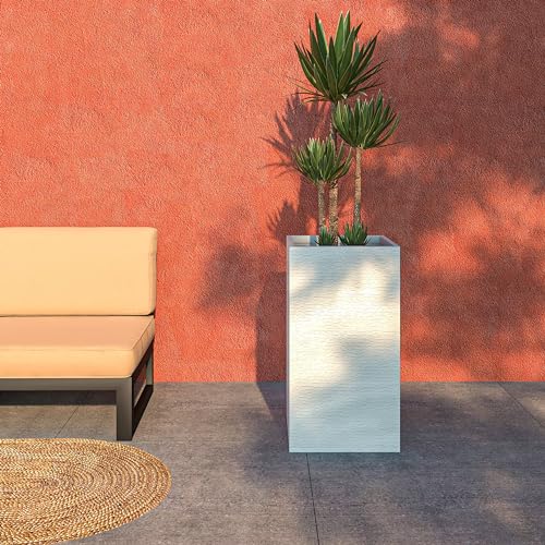 LeisureMod Basalt Fiberstone and MGO Clay Planter, Mid-Century Modern Tall Square Planter Pot for Indoor and Outdoor (Black, 31 Inch)