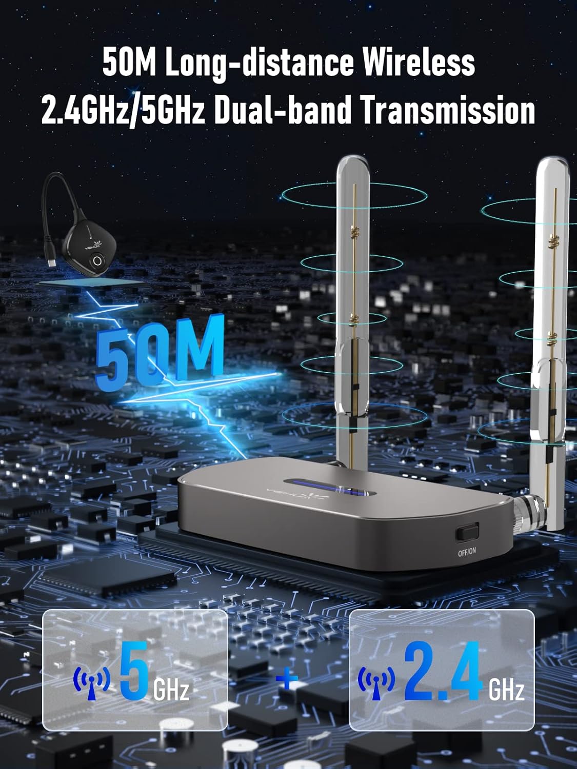 USB C HDMI Transmitter, YEHUA 5G Wireless HDMI Transmitter and Receiver, Wireless HDMI Extender Kit, Plug and Play for Streaming Video/Audio to HDTV/Projector