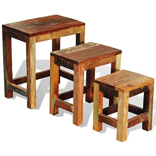 Nesting Table Set 3 Pieces Vintage , Wood,Rustic , Wood Nesting Tables Set of 3, Handcrafted Wooden Coffee Tables for Living Room, Side Tables, or Lamp/Plant Stands Accent Tables, Living Room Furnitur
