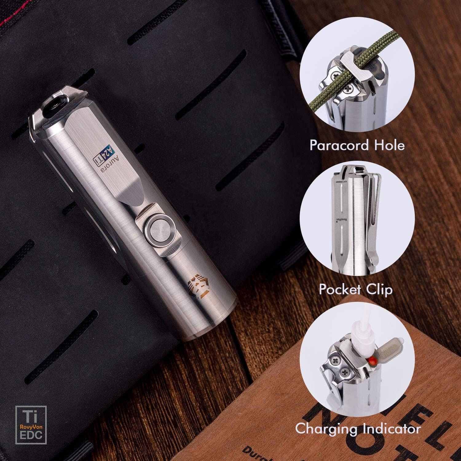 RovyVon Aurora A24 Titanium LED Flashlight,1000 Lumen Small Handheld Flashlight,Rechargeable EDC Keychain Flahlight with Replaceable Batteries,7 Modes,Water Resistant for Hiking,Camping