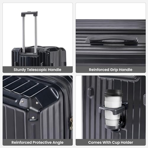 Luggage 4 Piece Set (20"/24"/29"/Travel Bag),PC+ABS Durable Lightweight Luggage with Collapsible Cup Holder,360° Silent Spinner Wheels,TSA Lock, (White)