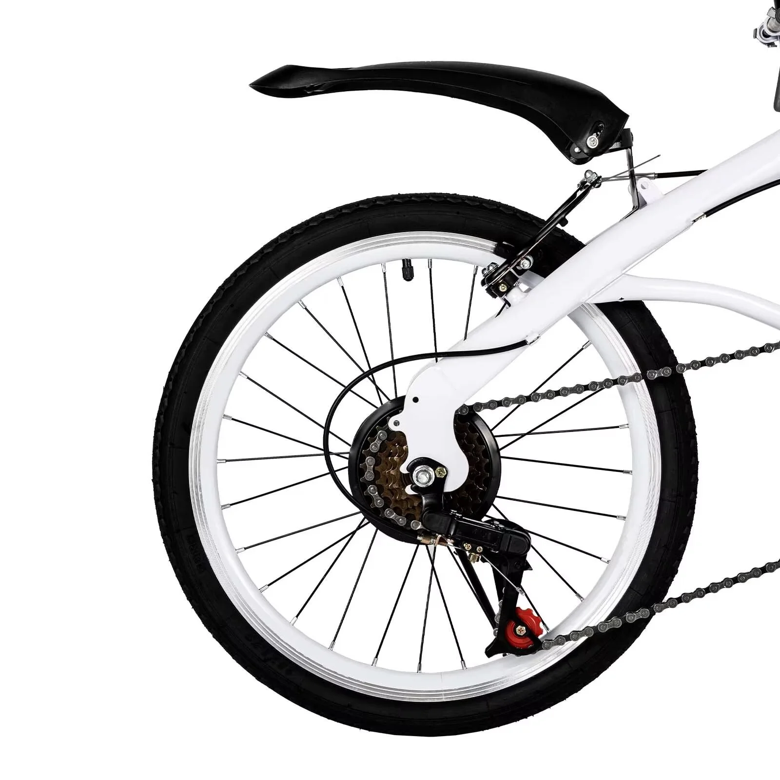 OUKANING 20" White Folding Bike Height Adjustable Foldable City Bike for Adult Commute Bicycle 6 Speed Gears with Mudguard