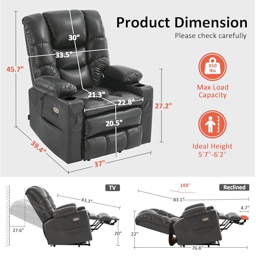 MCombo Large Triple Motor Power Lift Recliner Chair with Massage and Dual Heating, Adjustable Headrest for Tall Elderly People, Faux Leather 7634 (Dark Brown, Large)