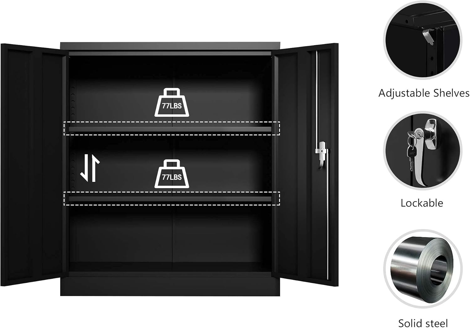 Tool Cabinet, Locking Metal Storage Cabinet with Adjustable Shelves, Small Garage Storage Cabinet for Home Office, Black, W36'' x D18'' x H41.6'', Assembly Required