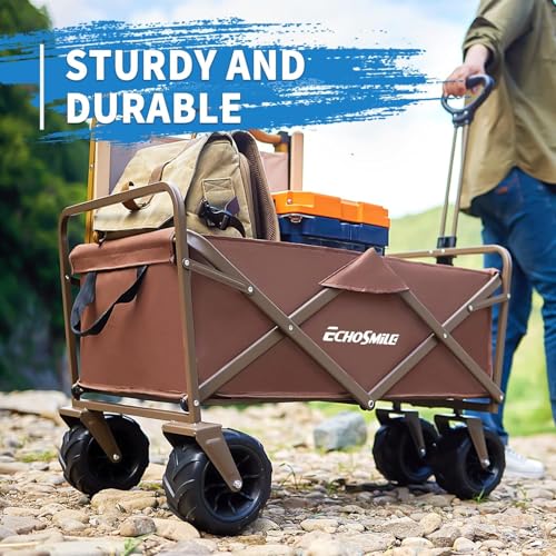 kejector Collapsible Wagon Cart - Heavy Duty Foldable 360-Degree Swivel Wheels Beach Wagon with Side Pockets, Adjustable Handle, Utility 140l Capacity Portable Cart for Camping, Sports, Black