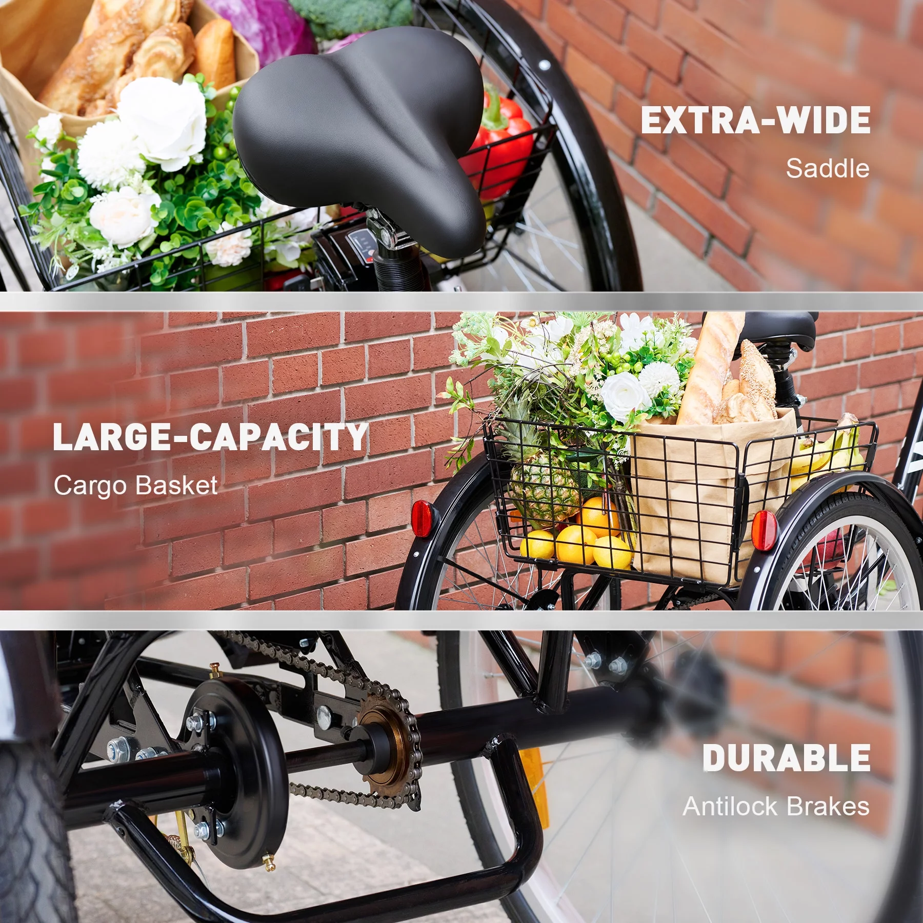 26" Electric Tricycle for Adults 3 Wheel Electric Bike 250W Electric Trike Black