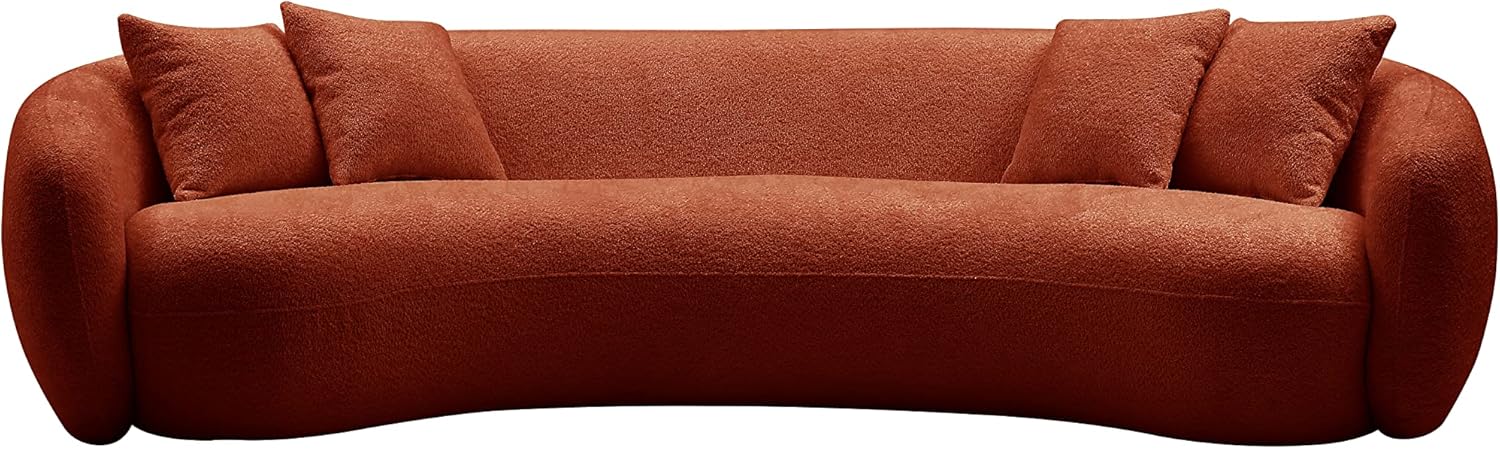 102'' 5 Seater Boucle Sofa Modern Sectional Half Moon Leisure Couch Curved Sofa Teddy Fleece Orange