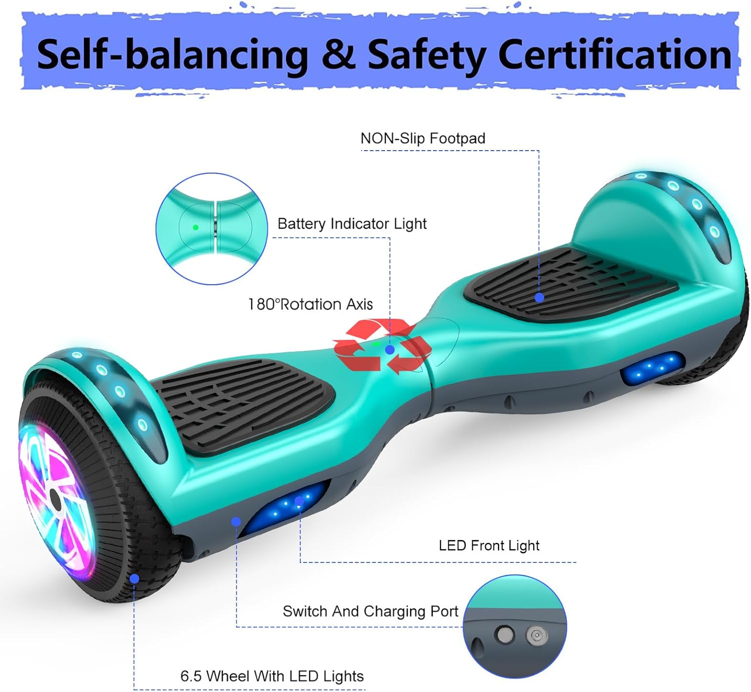 LIEAGLE Hoverboard Go Kart Combo, 6.5" Hoverboards with Seat Attachment, Self Balancing Scooter Hover Board Go Karts with Bluetooth Music LED Lights for Kids Adults Model-16