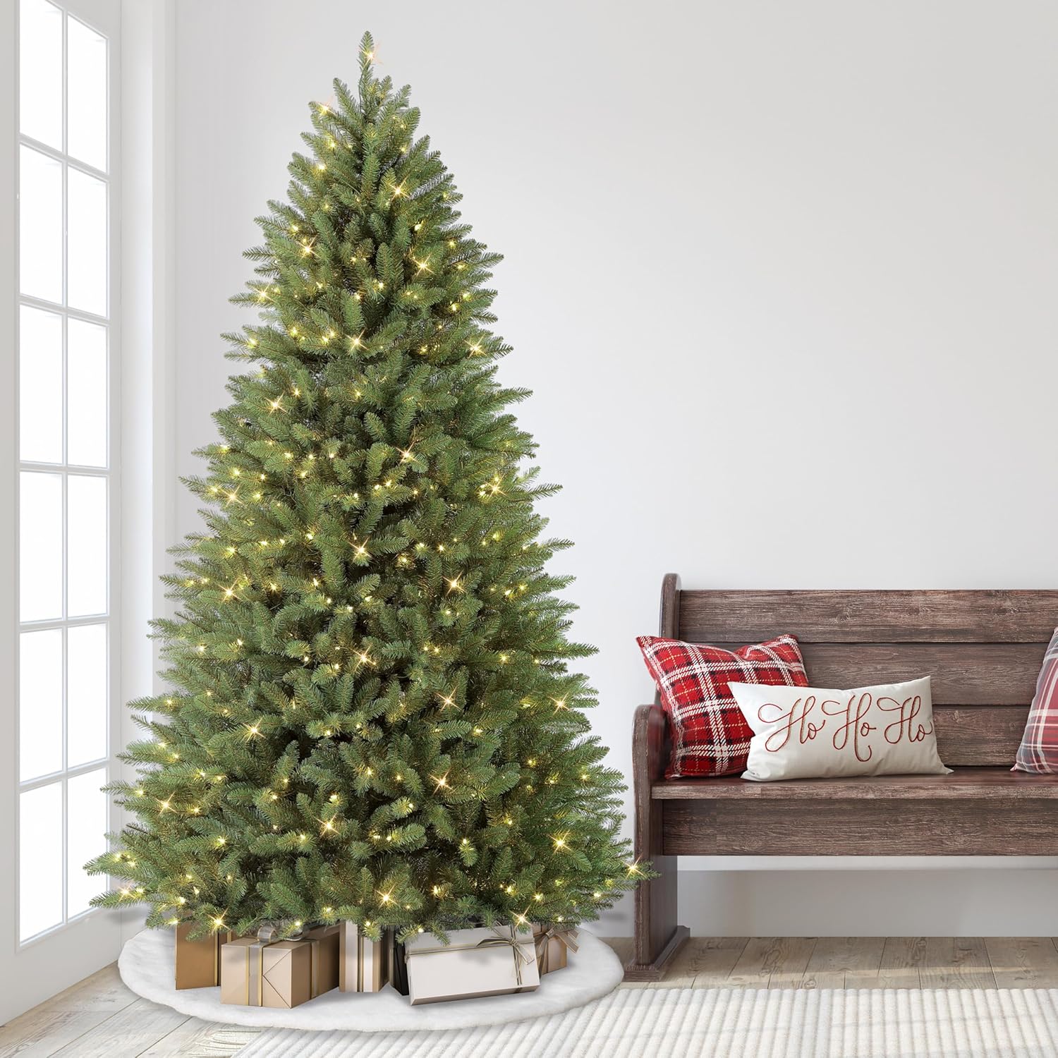 Puleo International 7.5 Foot Pre-Lit Elegant Series Fraser Fir Artificial Christmas Tree with 600 UL Listed Clear Lights, Green
