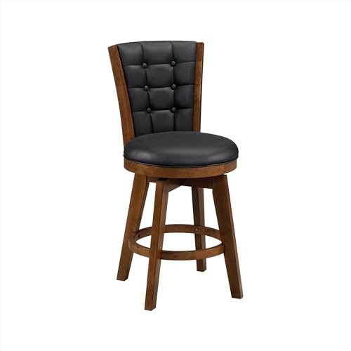 Lexicon Swivel Bar Stools Set of 2, Counter Height Stools for Kitchen Island, Kitchen Stools with Backs, Chestnut Finish and Black Faux Leather Cushion Seat