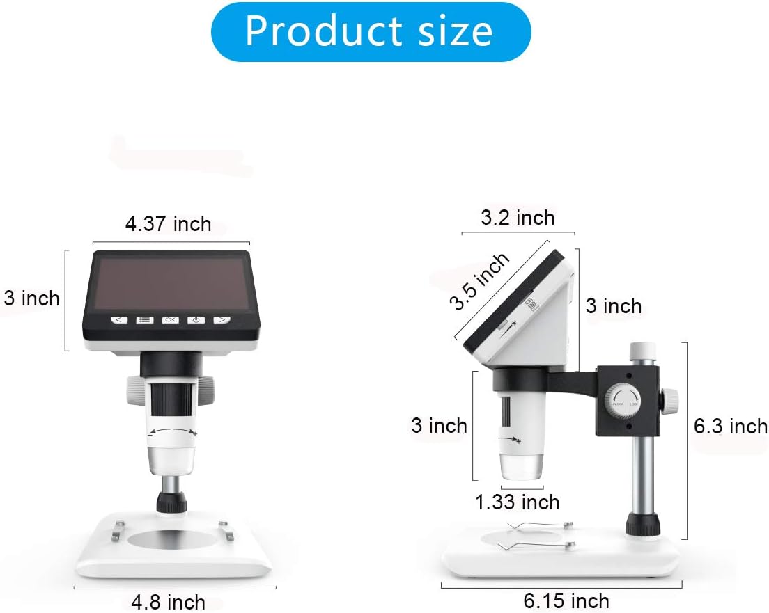LCD Digital Microscope, SKYBASIC 4.3 inch 50X-1000X Magnification Zoom HD 2 Megapixels Compound 2600 mAh Battery USB Microscope 8 Adjustable LED Light Video Camera Microscope with 32G TF Card