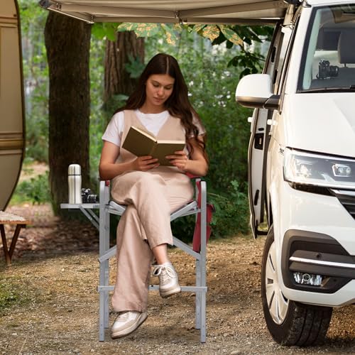 Magshion 31-Inch Height Folding Camping Tall Directors Chair with Side Table Foldable Portable Makeup Artist Chair, Dark Green