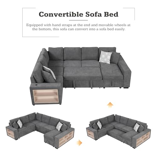 Oversized U-Shaped Sectional Sofa Couch Plush Corduroy Upholstered Modular Deep Seat Sofa&Couch Sectional W/Right Facing Chaise Lounge and 7 Toss Pillows for Home Apartment Living Room Furniture Sets