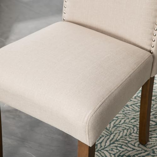 Stylish Upholstered Parsons Nailhead Trim and Sturdy Solid Wood Legs dining chair, Set of 4, Smoky Grey