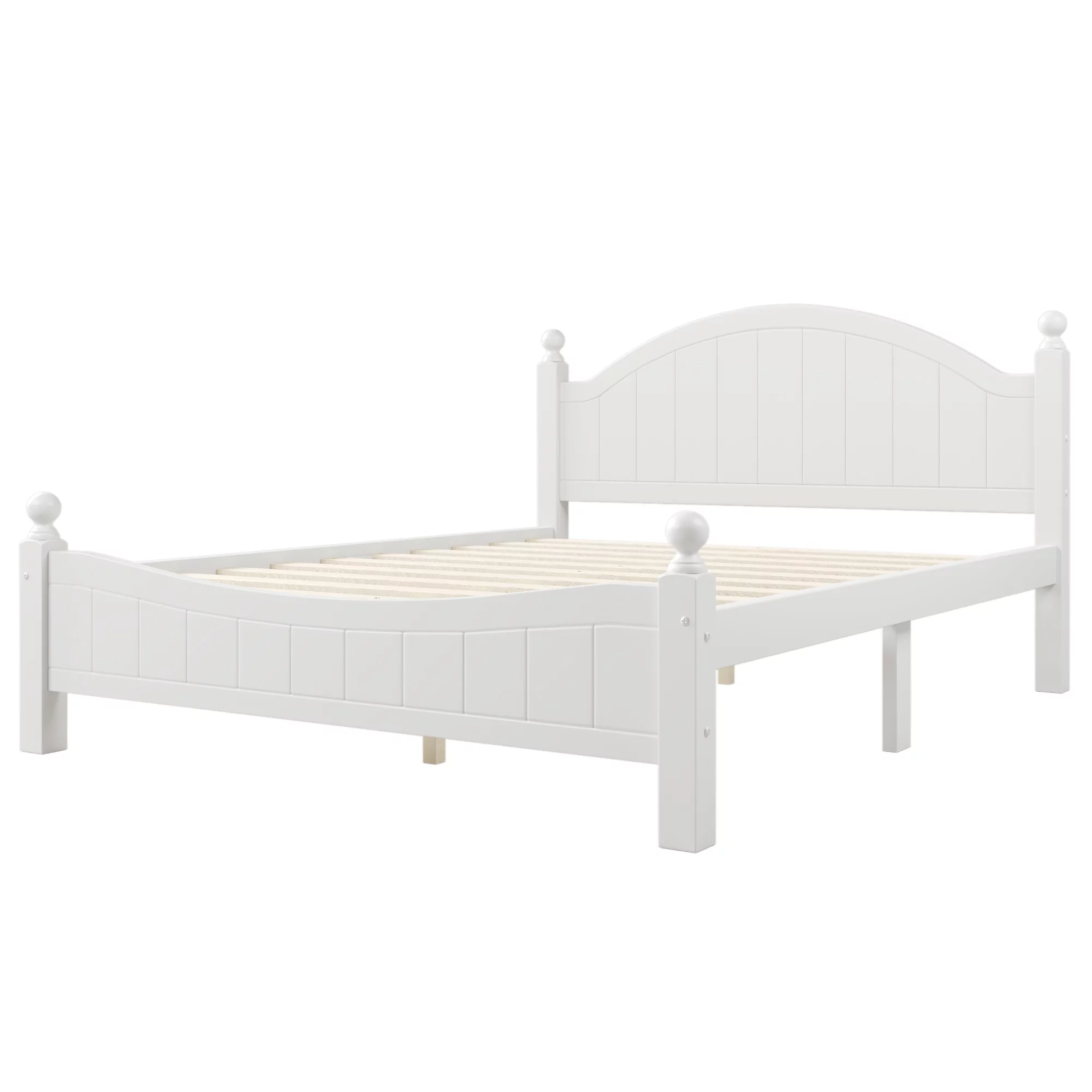 Paproos Queen Size Bed Frame, Solid Wood Platform Bed with Headboard and Footboard, No Box Spring Needed, White