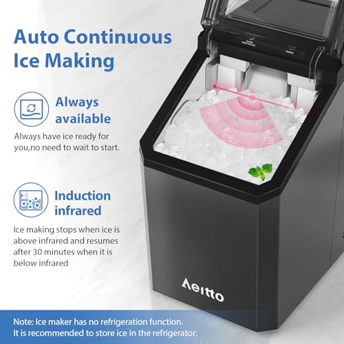 Aeitto Nugget Ice Maker Countertop, 55lbs/Day, Large Capacity Chewable Ice Maker, Rapid Ice Release in 5 Mins, Self-Cleaning with Stainless Steel Housing Ice Machine for Home Office and Party, Black