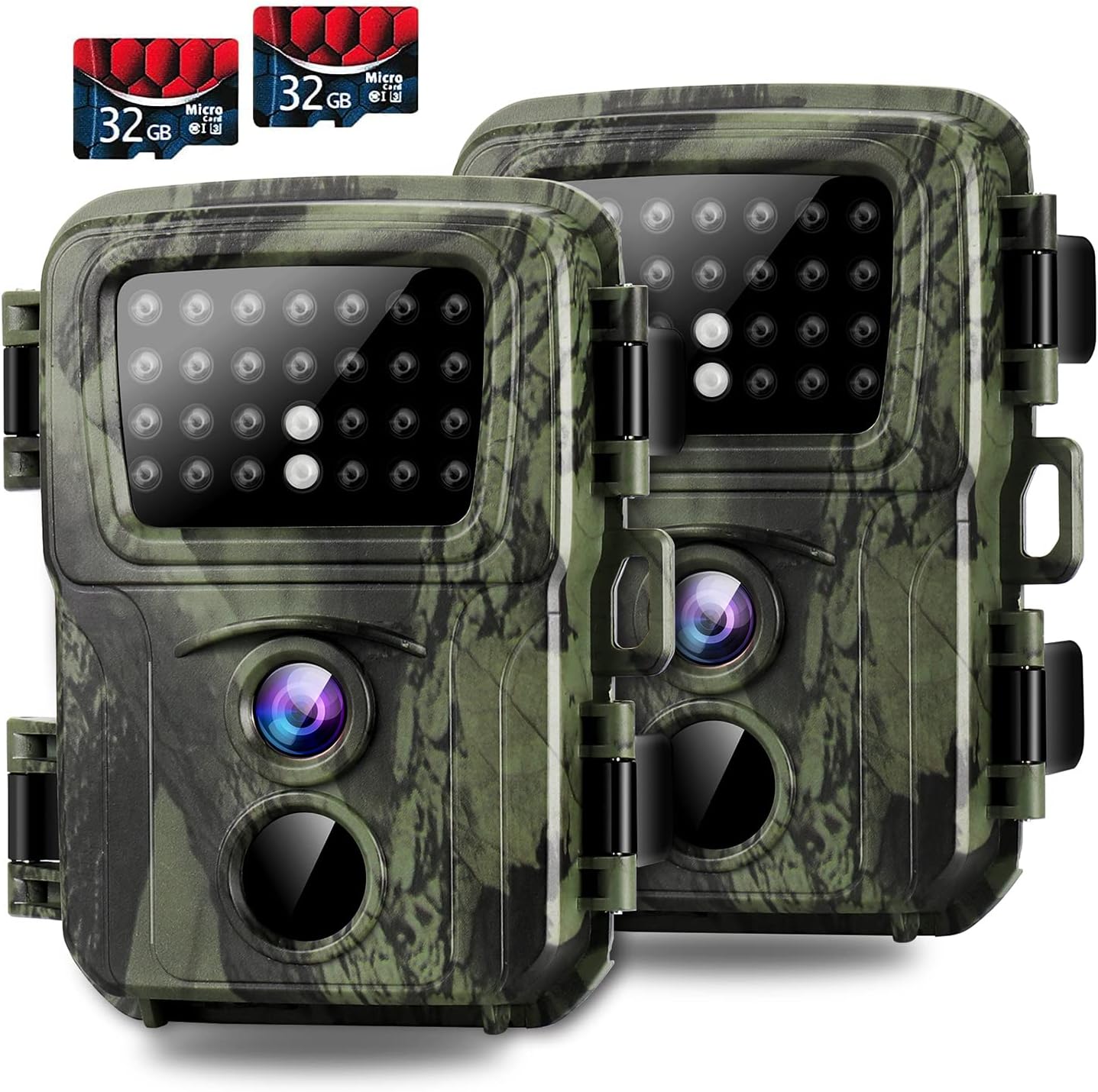 Mini Trail Camera,��2 Pack�� 20MP 1080P with 32GB Card Game Cameras with Night Vision Motion Activated Waterproof Hunting Camera 80FT Detection Distance for Wildlife Monitoring