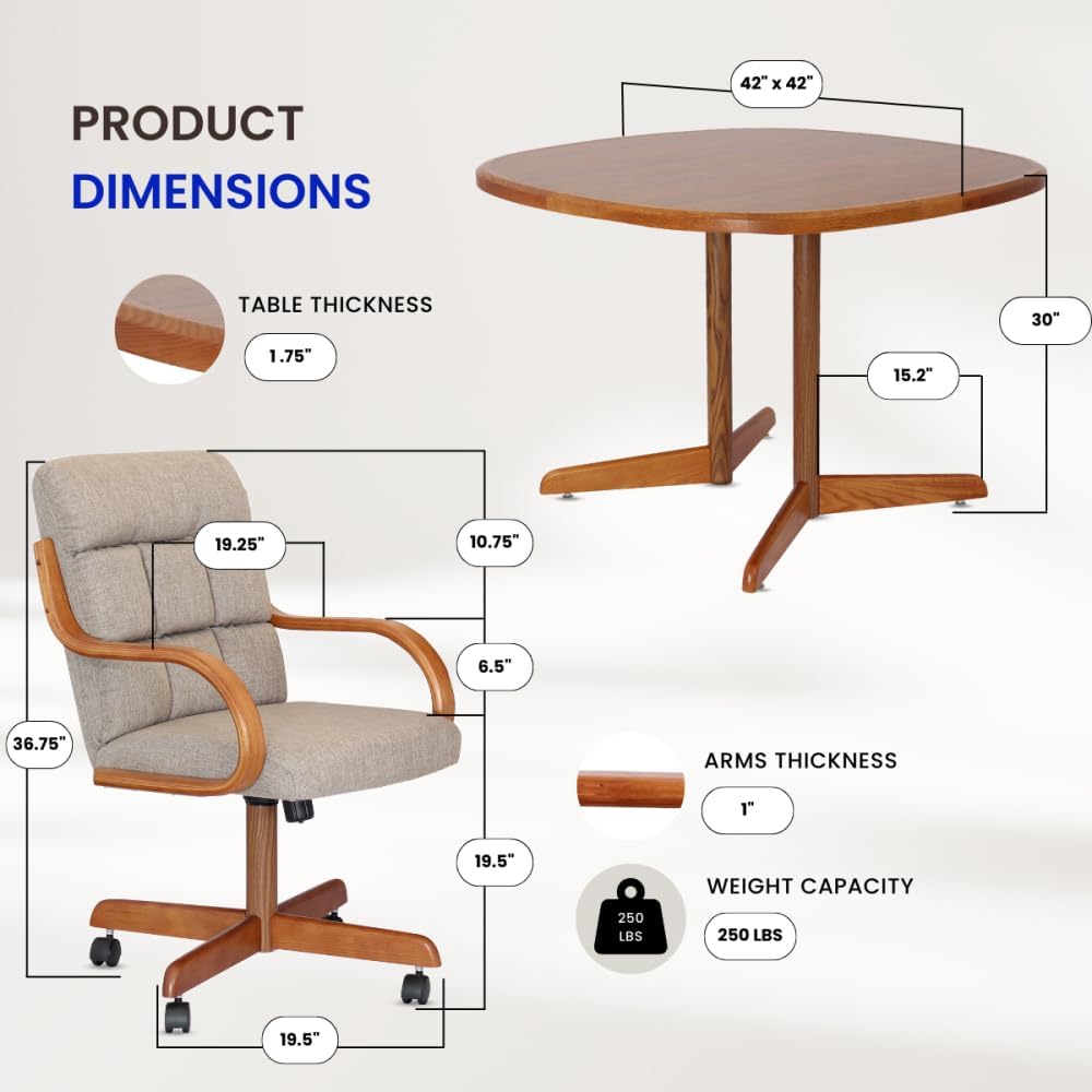 Caster Chair Company 5-Piece 42x42 Caster Dining Set Laminate Table Top & Toast Caster Chairs