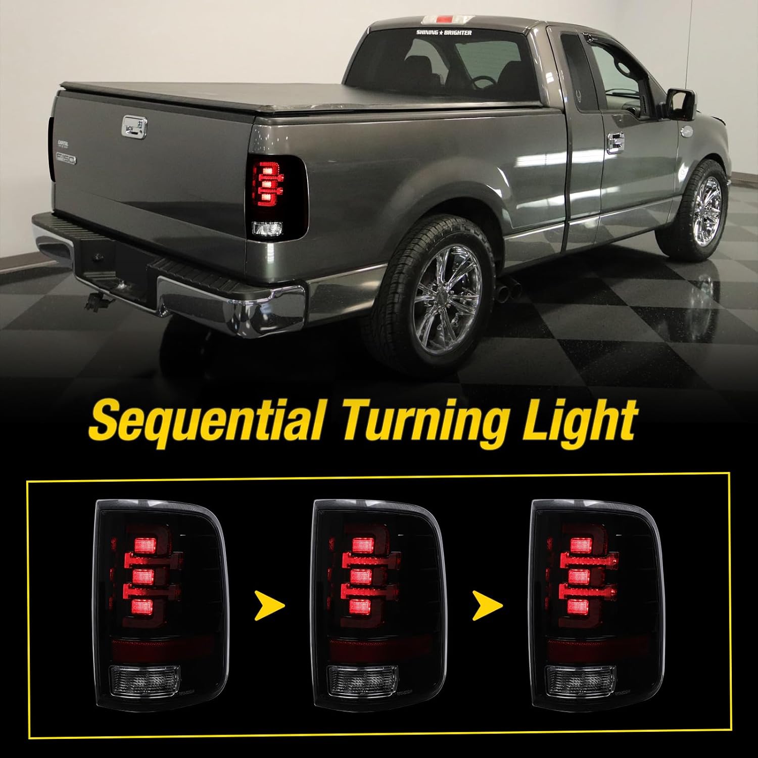AUTOWIKI LED Taillights for 2004-2008 Ford F-150 Styleside Model, Rear Lights with Sequential Turning Light fit for 04-08 Ford F150 Styleside Tail Lamps Assembly Brake Light Black Smoke Lens 1 Pair