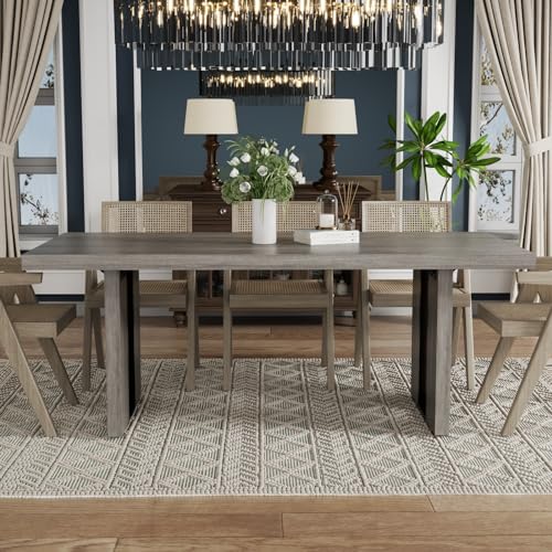 71" Large Dining Table, Rustic Farmhouse Dinner Table for 6 to 8 People, Rectangular Thick Kitchen Table with Heavy Duty Legs for Dining Room (Rustic)