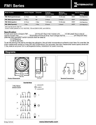 Intermatic FM1SWUZH-24U Electromechanical Timer, 7-Day, SPDT, 21A