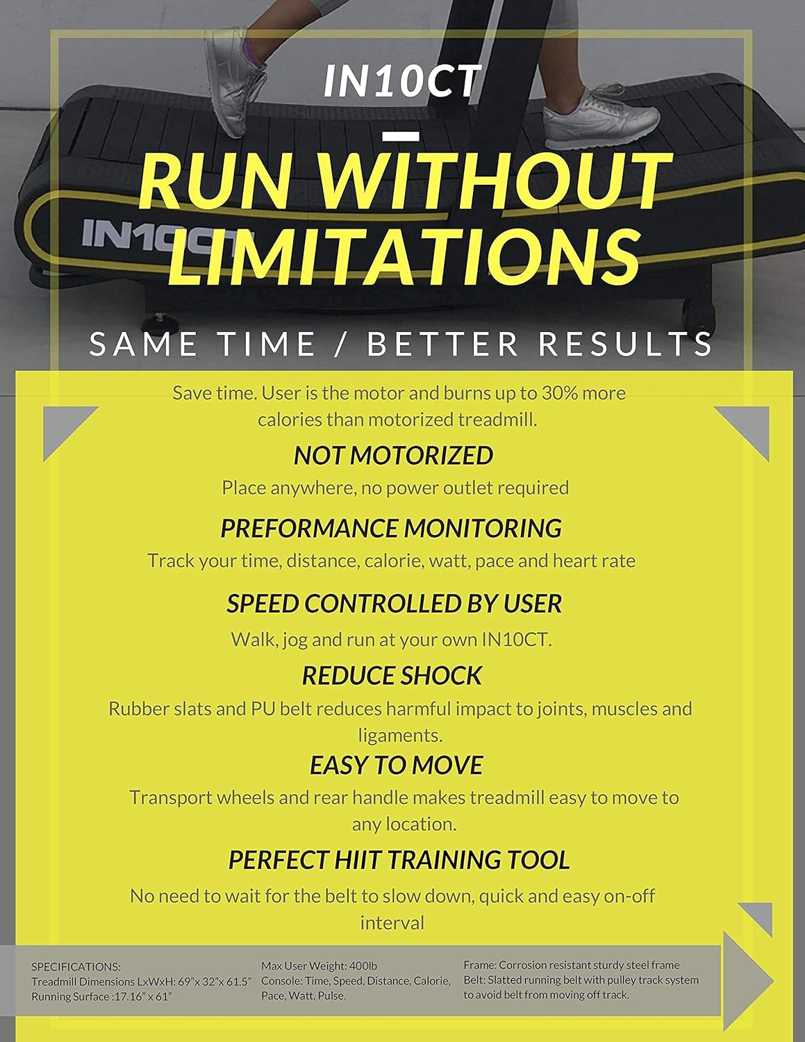 (Intensity) Health Runner Curved Manual Treadmill - Non Motorized Treadmill with Curved Running Platform