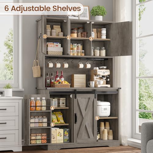 Kitchen Pantry Cabinet, Farmhouse Kitchen Cabinet with Drawer, Sliding Barn Doors Storage Cabinets with Adjustable Shelves for Dining Room, White