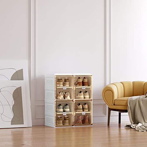 Shoe Organizer Storage Box, Portable Folding Shoe Rack for Closet with Magnetic Clear Door,Large Sneaker Cabinet Bins Sturdy Easy Assembly 10 Layers-20 Grids