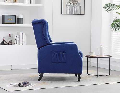 KINFFICT Wingback Recliner Chair Set of 2, Mid Century Push Back Accent Armchair with Side Pocket, Modern Lounge Chair Single Sofa Arm Chair for Living Room, Bedroom, Office, Navy
