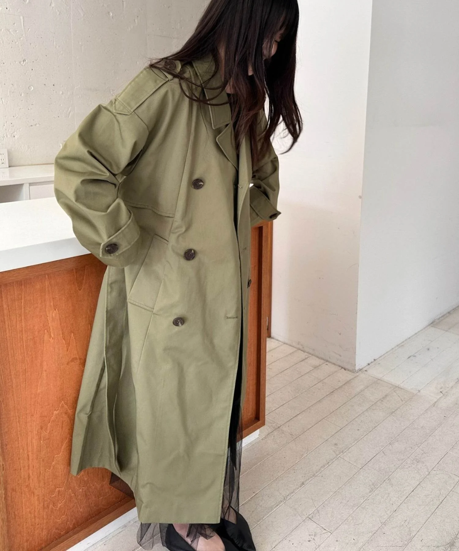 【SETUP7】Outer Trench Coat Double-Breasted Oversized Trench Big Silhouette Long Length Pocket Long Sleeve Spring Coat