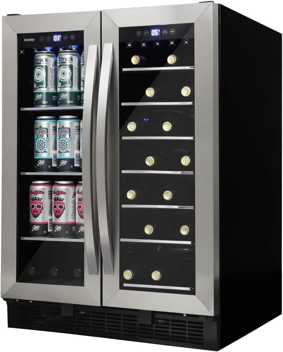 Danby DBC052A1BSS Built In Beverage Center, French Door Under Counter Beverage Cooler For Chilling Wine, Beer, Pop - In Stainless Steel - For Kitchen, Home Bar