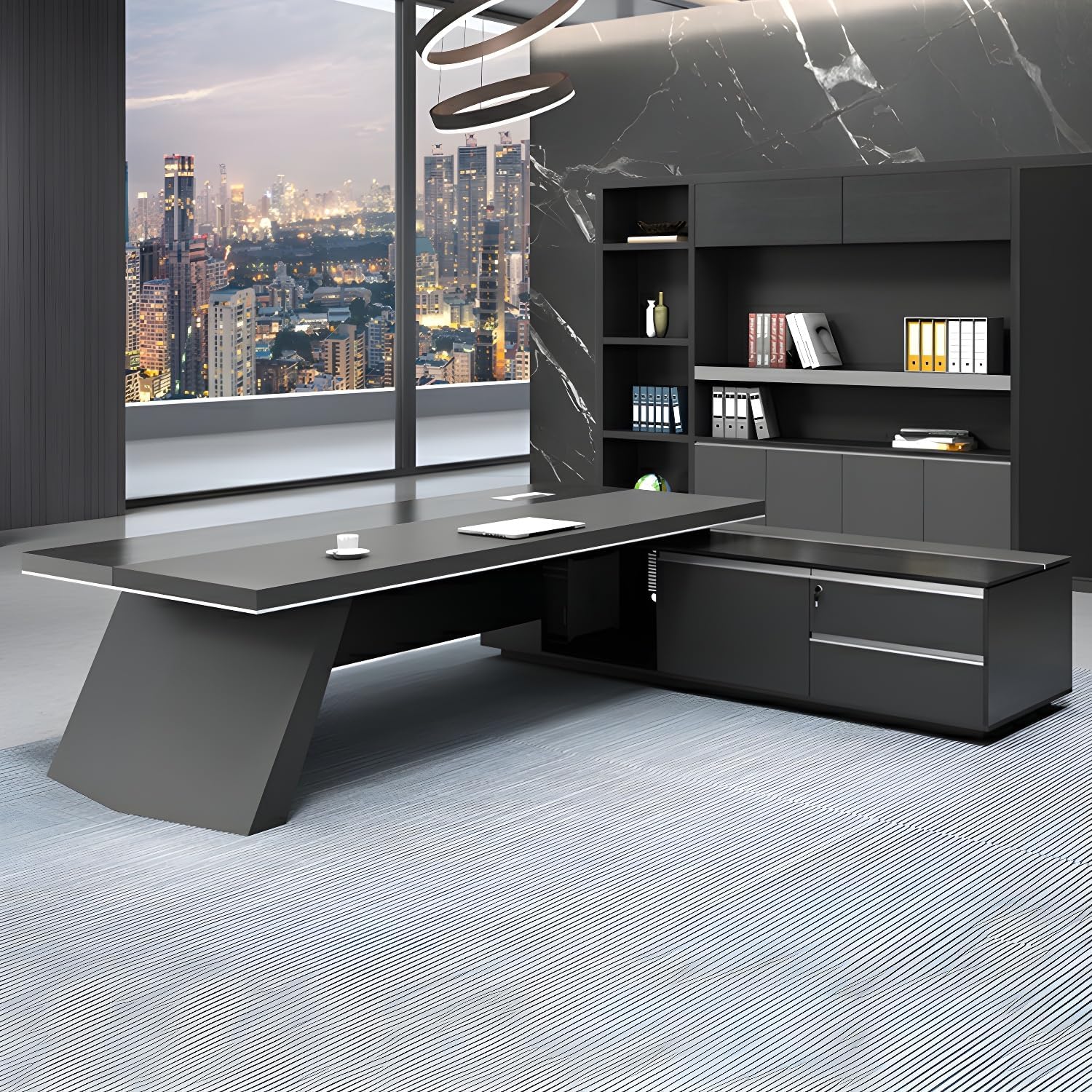 Black L-Shape Office Desk with Cabinet for Boss Supervisor Manager, Wood L Shaped Executive Desk Reception Desks for Home Office, Engineered Wood Writing Working Table Study Desk
