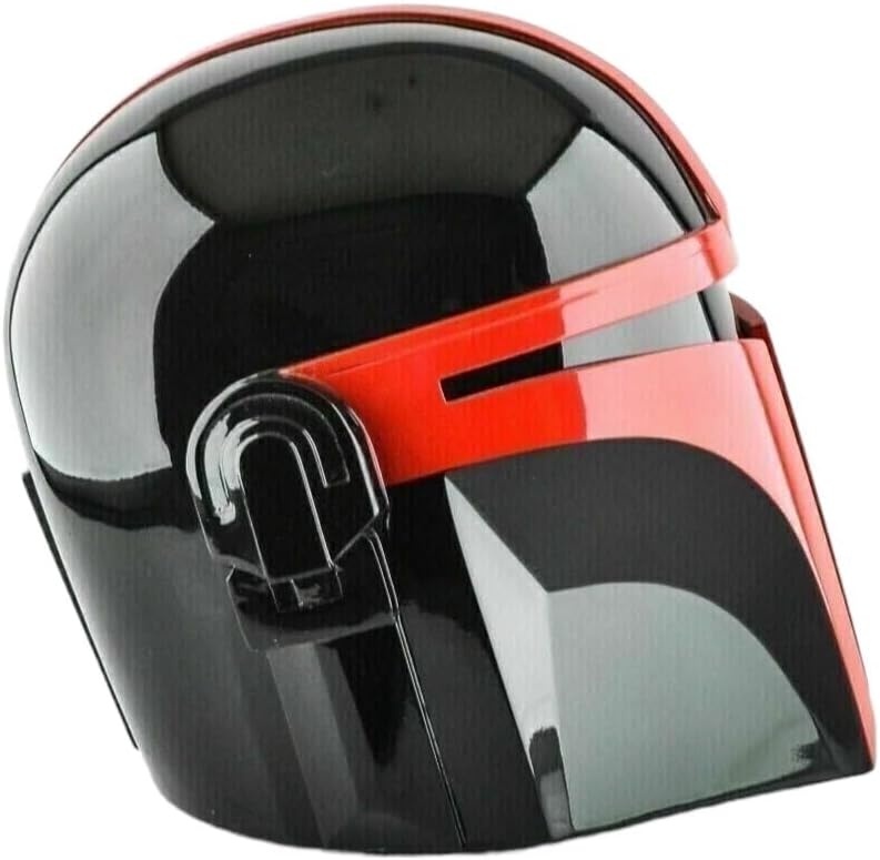 Mandalorian Steel Metal Helmet Red-Black Pattern Face Head Mask with Liner and Chin Strap for LARP Cosplay Role Halloween Armour Gift, Standard